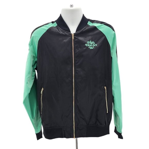 Jeffree Star Fashion High, How Are Ya? Green Black Bomber Jacket Adult Large - Picture 1 of 7